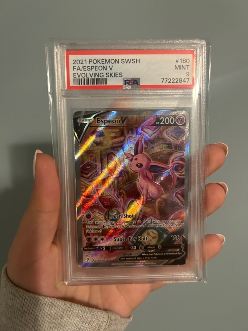PSA 9 Espeon V #180 Holo Pokemon Card - Pink Purple Holographic Evolving Skies - Picture 3 of 3